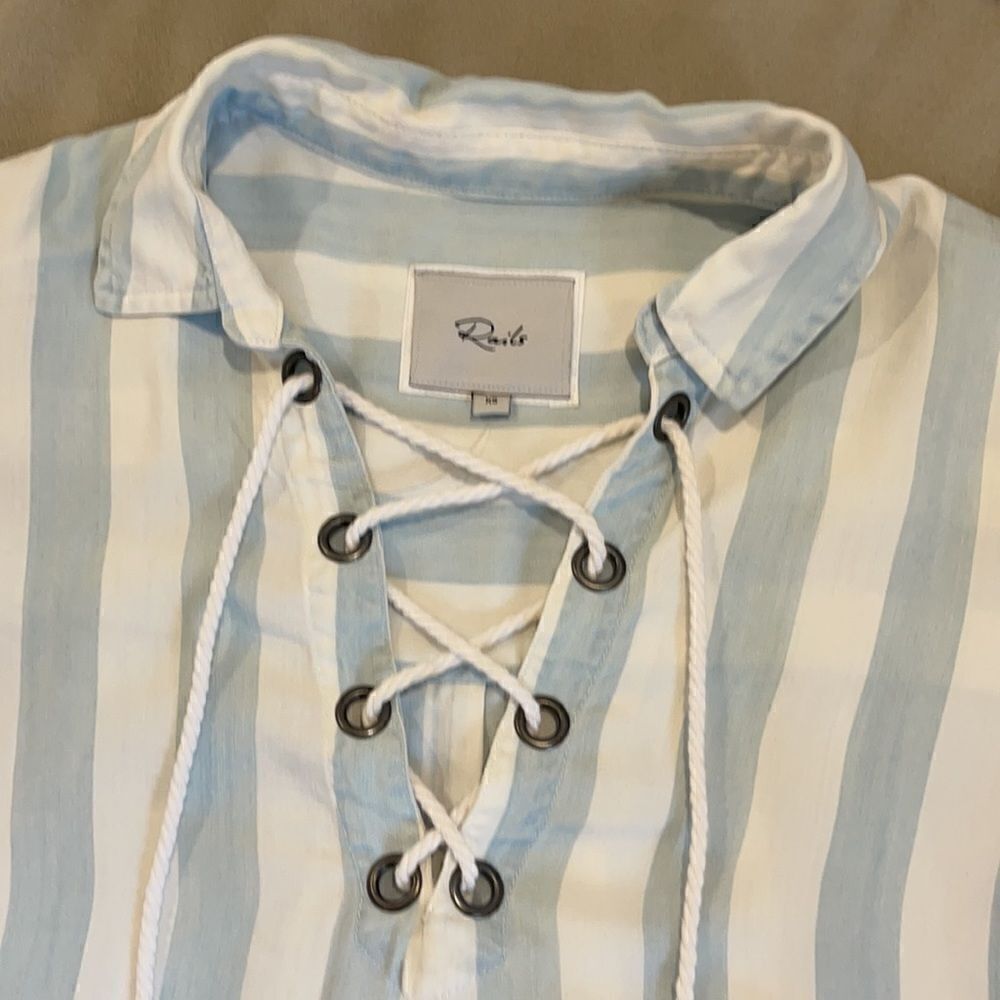 Rails Uli Block Stripe Lace Up Pullover Blouse Xs - image 5